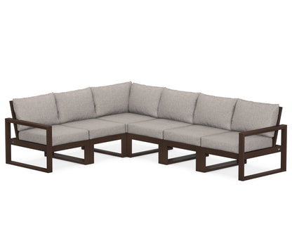 POLYWOOD® EDGE 6-Piece Modular Deep Seating Set in Mahogany / Weathered Tweed