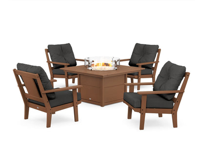 POLYWOOD® Prairie 5-Piece Deep Seating Set with Fire Pit Table in Teak / Spectrum Carbon