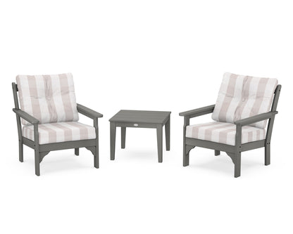 POLYWOOD® Vineyard 3-Piece Deep Seating Set in Slate Grey / Buffalo Plaid Dune Burlap