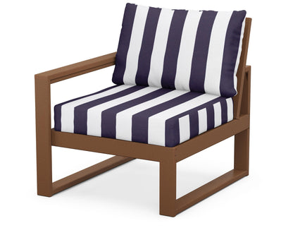 POLYWOOD® EDGE Modular Left Arm Chair in Teak / Cabana Stripe Navy