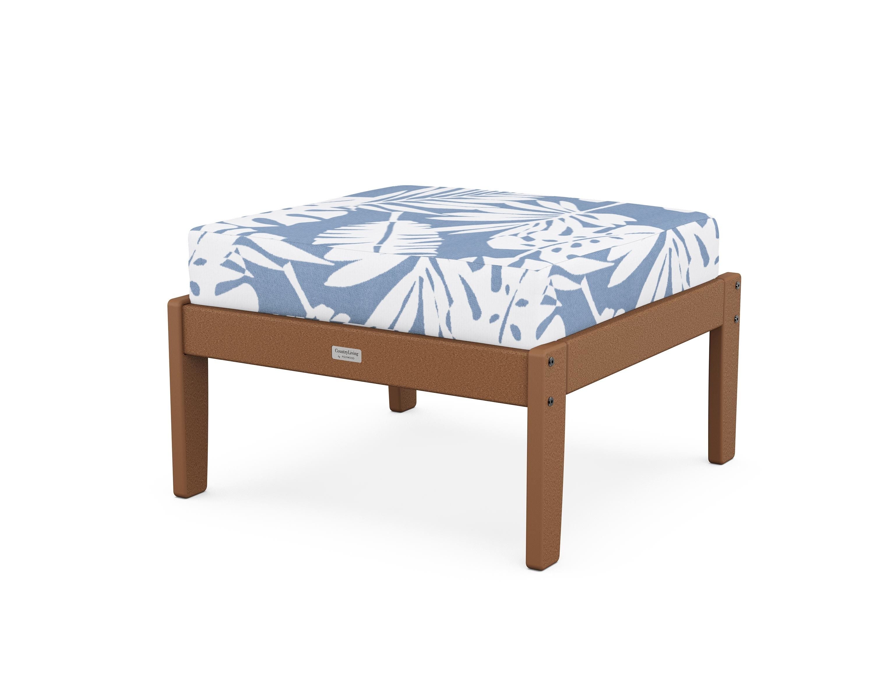 Country Living Cottage Deep Seating Ottoman in Teak / Leaf Sky Blue
