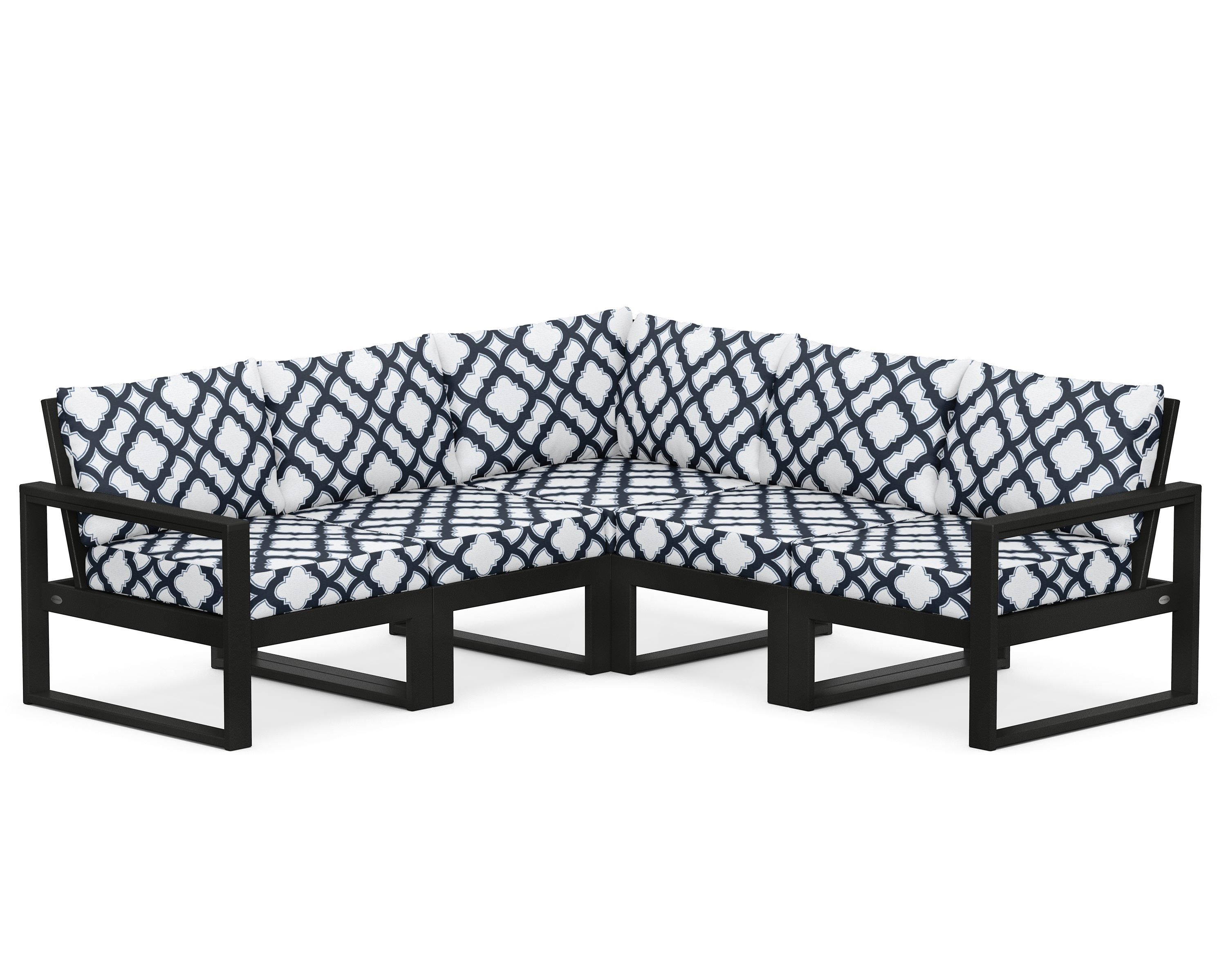 POLYWOOD® EDGE 5-Piece Modular Deep Seating Set in Black / Trellis Marine Indigo