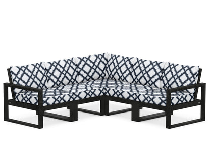 POLYWOOD® EDGE 5-Piece Modular Deep Seating Set in Black / Trellis Marine Indigo