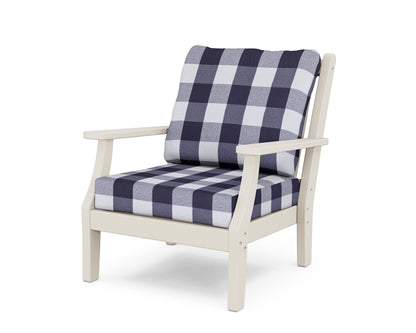 Country Living Wovendale Deep Seating Chair in Sand / Buffalo Plaid Navy