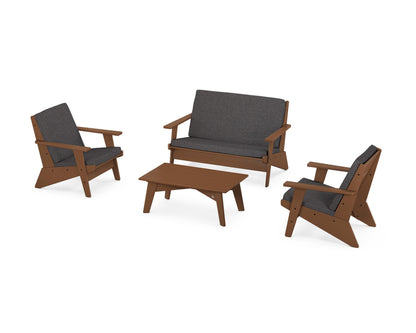 POLYWOOD® Riviera Modern Lounge 4-Piece Set in Teak / Ash Charcoal