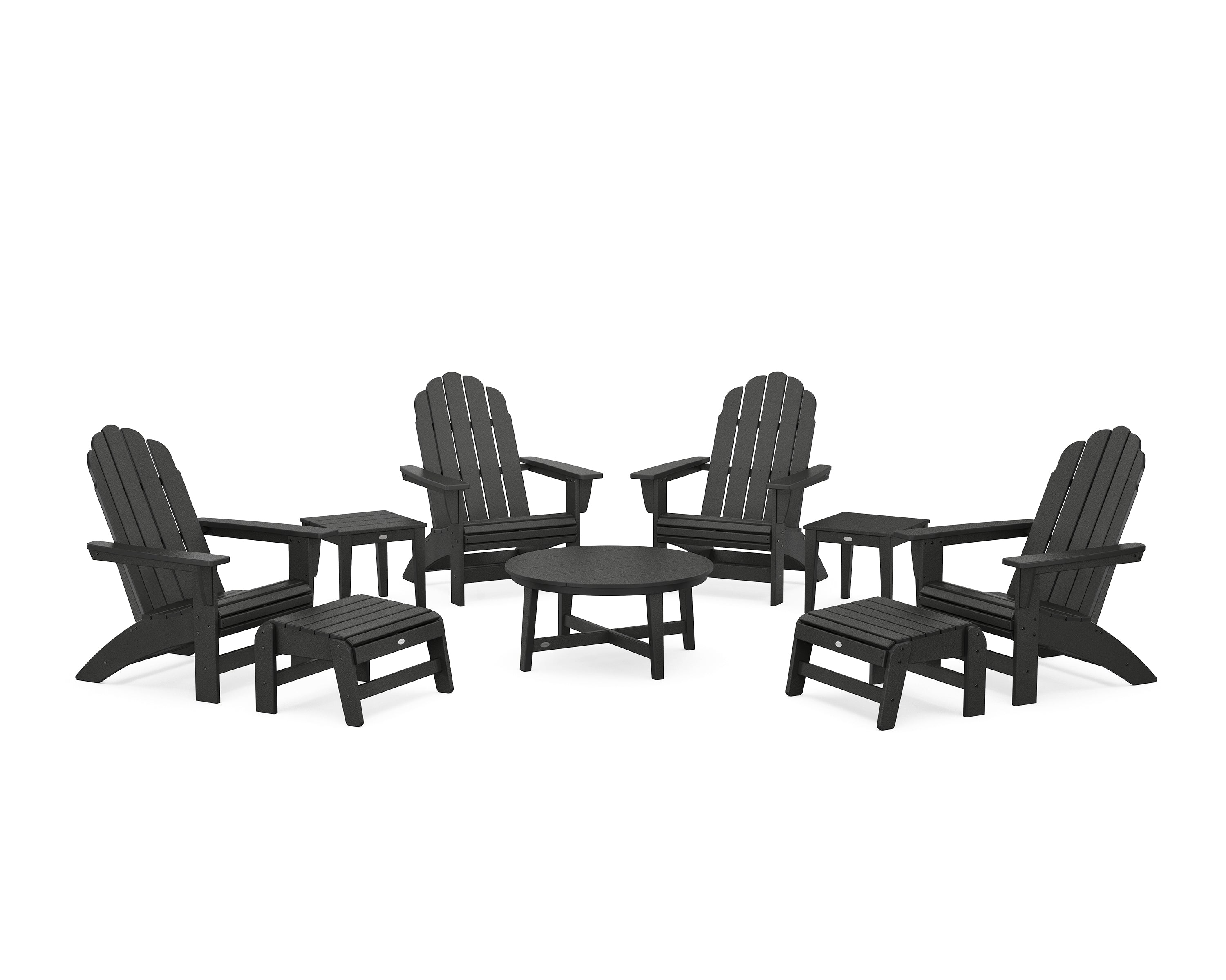 POLYWOOD® Vineyard Grand Adirondack 9-Piece Conversation Set in Black