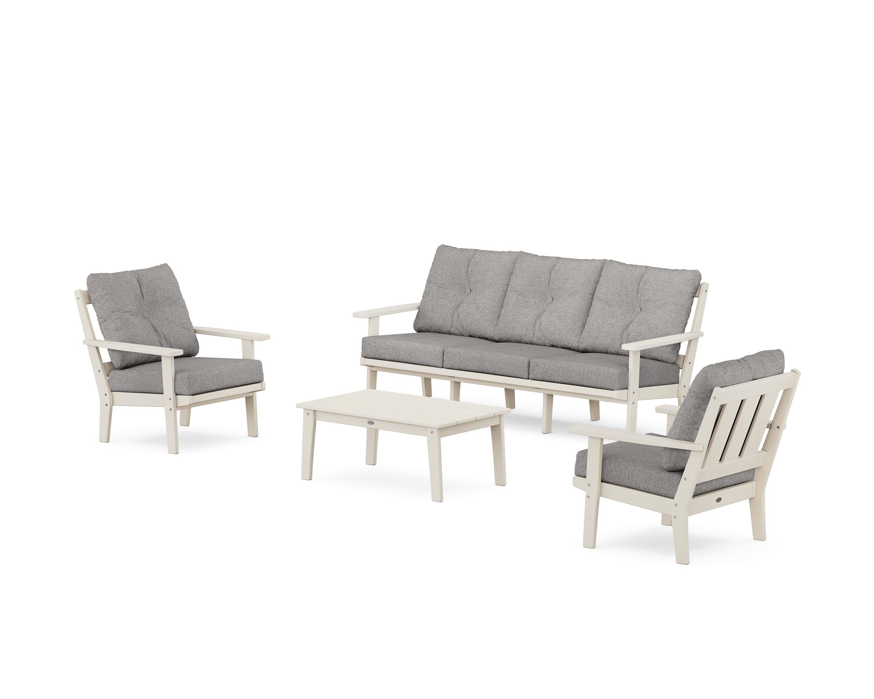 POLYWOOD® Oxford 4-Piece Deep Seating Set with Sofa in Sand / Grey Mist