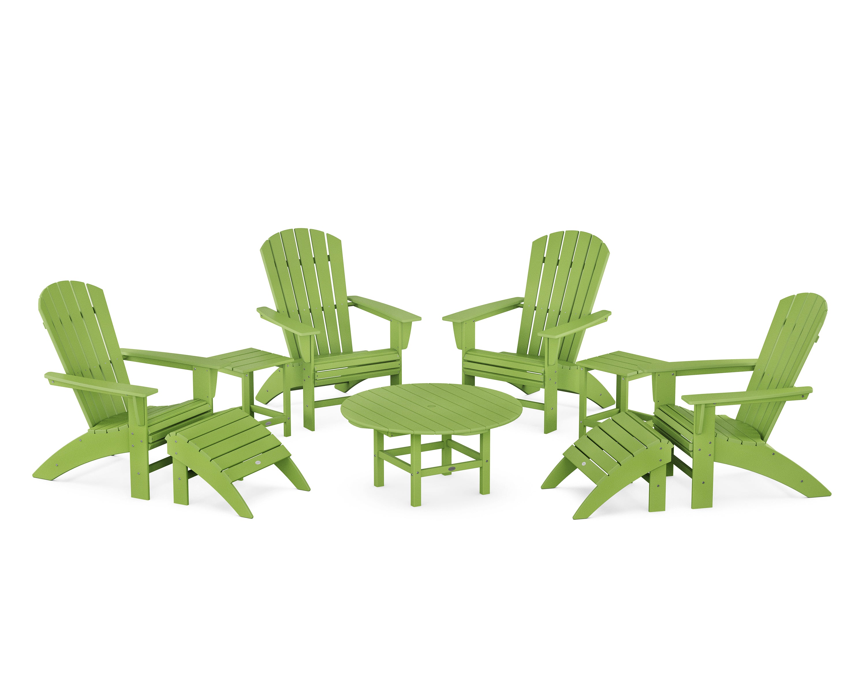 POLYWOOD® Nautical Curveback Adirondack Chair 9-Piece Conversation Set in Lime