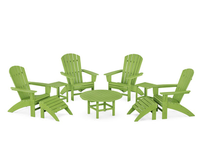 POLYWOOD® Nautical Curveback Adirondack Chair 9-Piece Conversation Set in Lime