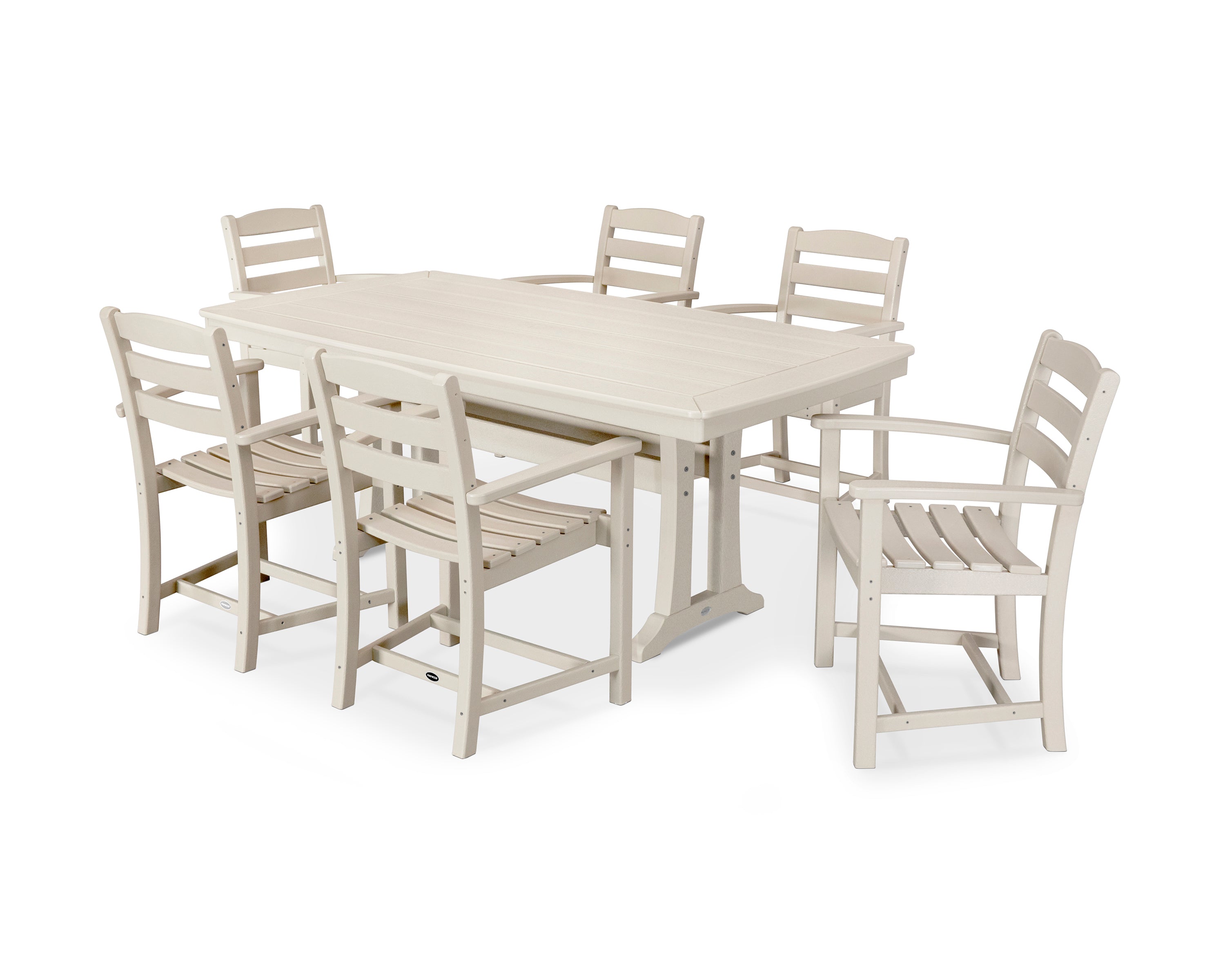 POLYWOOD® La Casa Café 7-Piece Arm Chair Dining Set with Trestle Legs in Sand