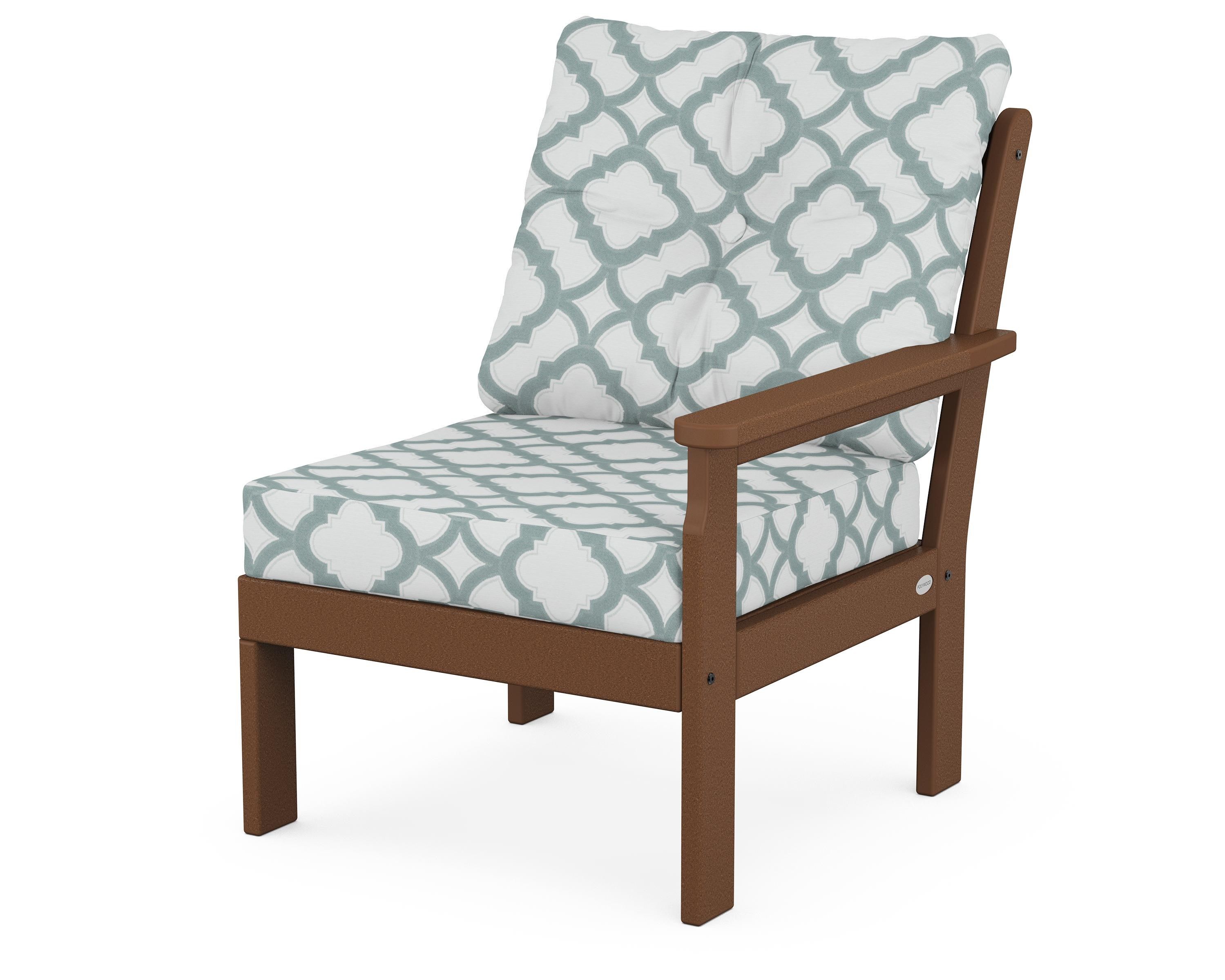 POLYWOOD® Vineyard Modular Right Arm Chair in Teak / Trellis Glacier Spa