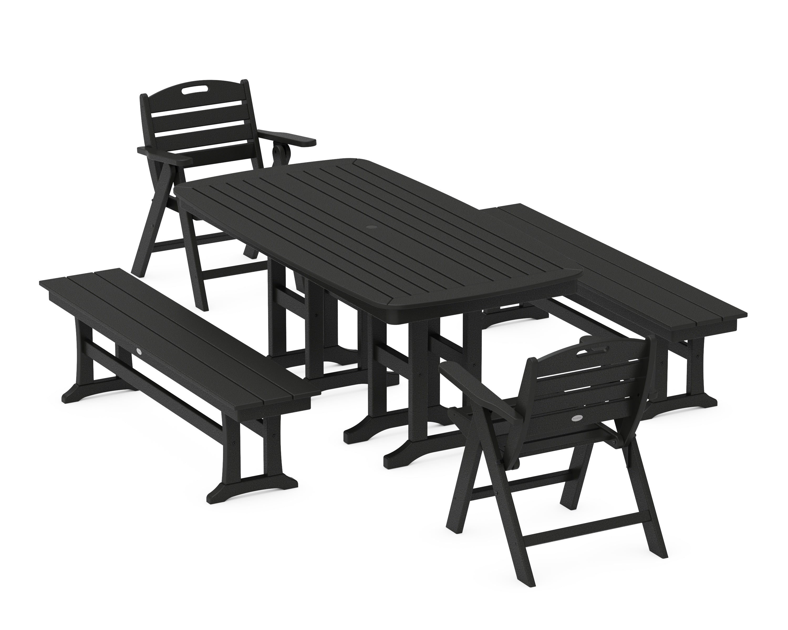 POLYWOOD® Nautical Lowback 5-Piece Dining Set with Benches in Black
