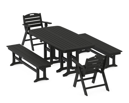 POLYWOOD® Nautical Lowback 5-Piece Dining Set with Benches in Black