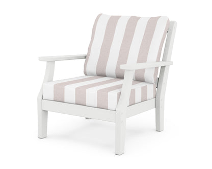 Martha Stewart by POLYWOOD® Chinoiserie Deep Seating Chair in White / Cabana Stripe Dune Burlap