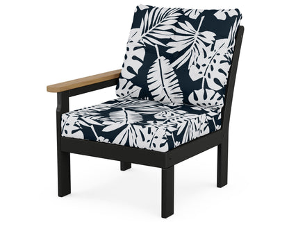 POLYWOOD® Vineyard Modular Left Arm Chair in Black / Natural / Leaf Marine Indigo