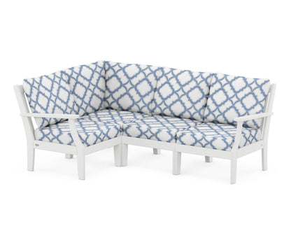 POLYWOOD® Braxton Modular 4-Piece Deep Seating Set in White / Trellis Sky Blue