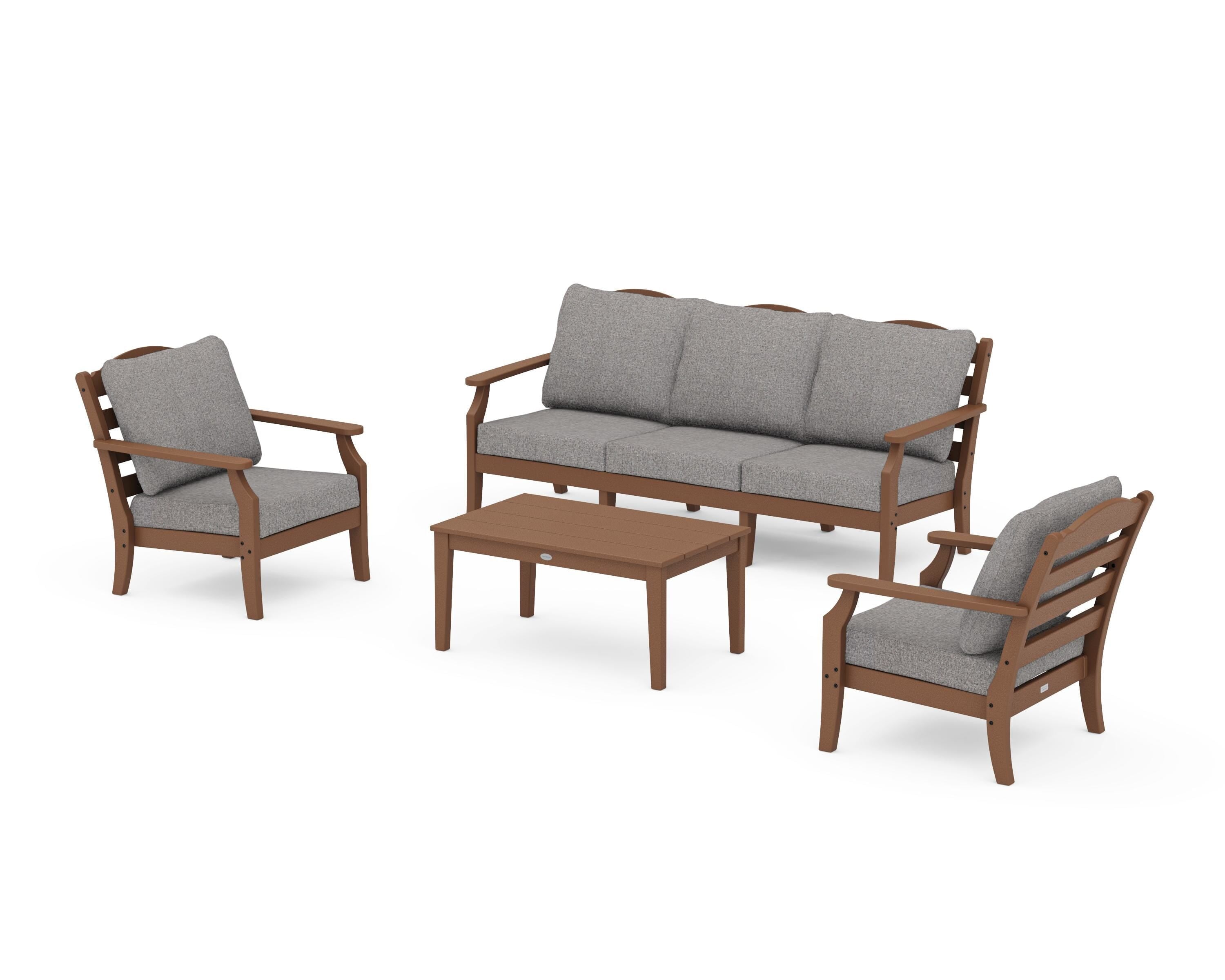 Draper James™ by  POLYWOOD® Savannah 4-Piece Deep Seating Set with Sofa in Teak / Grey Mist