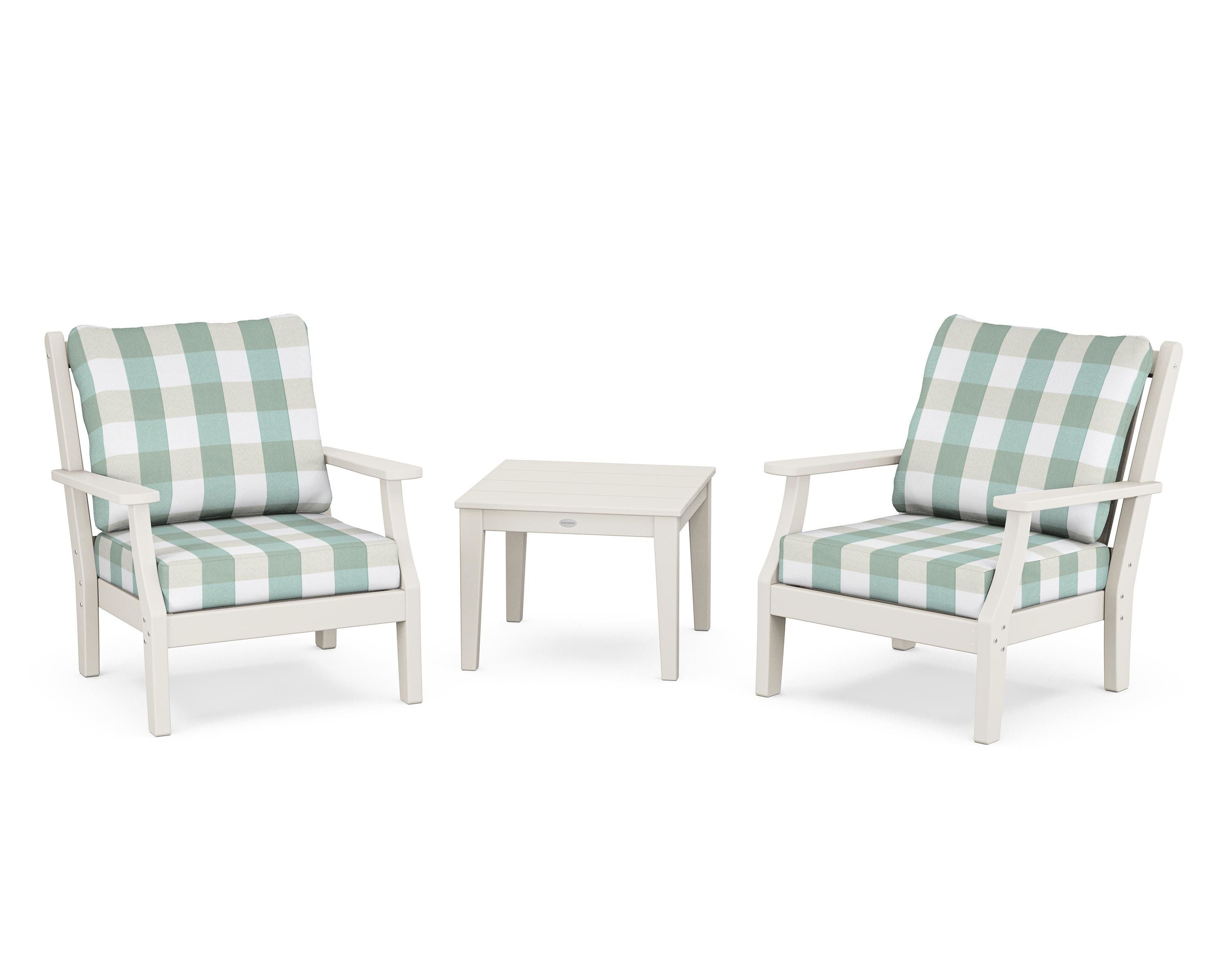 Country Living Wovendale 3-Piece Deep Seating Set in Sand / Buffalo Plaid Glacier Spa