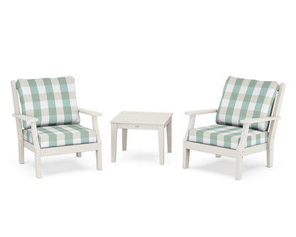 Country Living Wovendale 3-Piece Deep Seating Set in Sand / Buffalo Plaid Glacier Spa