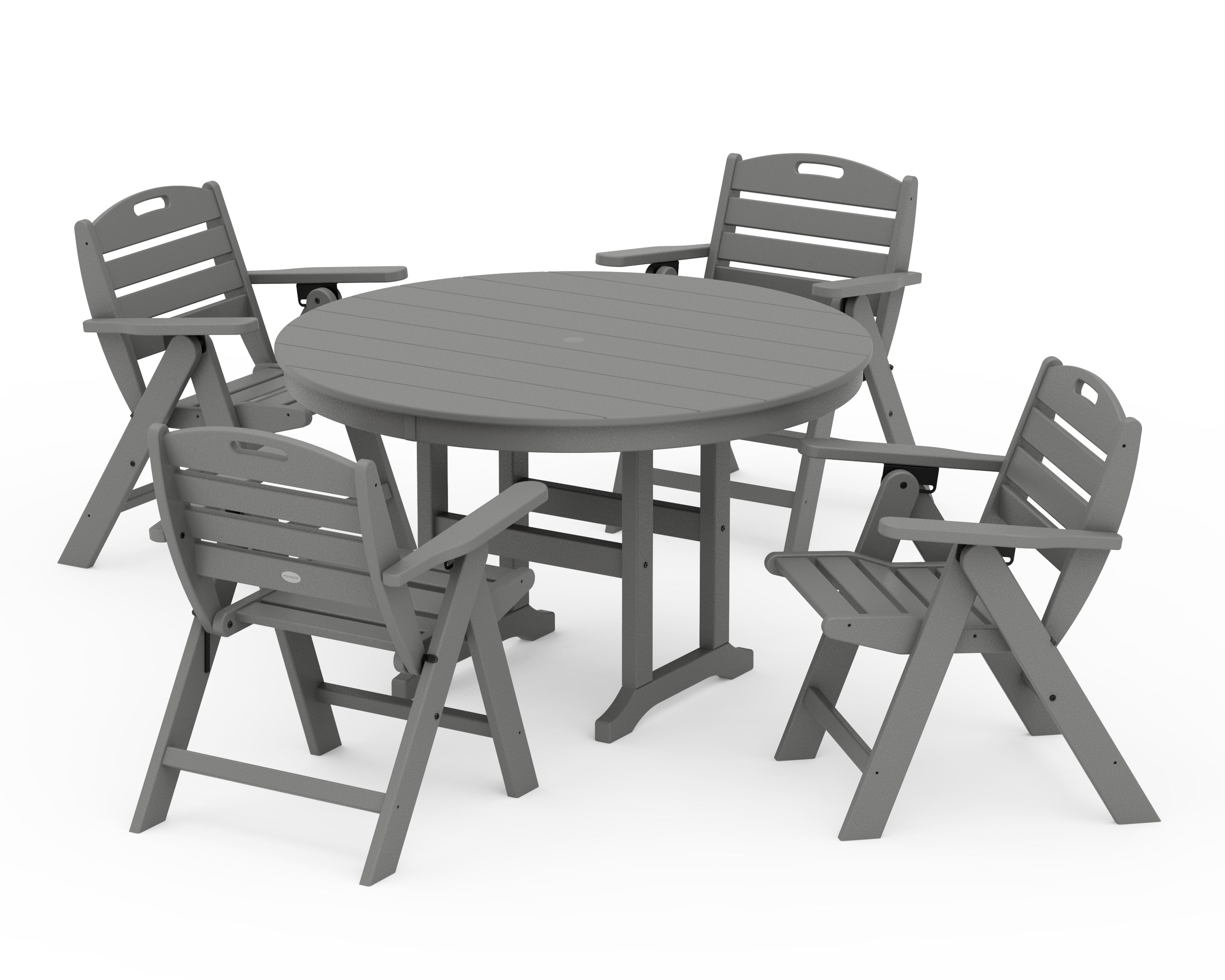 POLYWOOD® Nautical Folding Lowback Chair 5-Piece Round Farmhouse Dining Set in Slate Grey