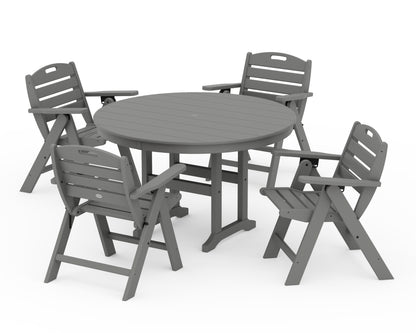 POLYWOOD® Nautical Folding Lowback Chair 5-Piece Round Farmhouse Dining Set in Slate Grey