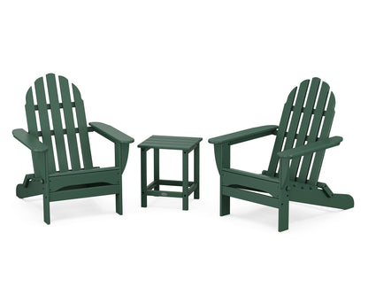 POLYWOOD® Classic Folding Adirondack 3-Piece Set with Long Island 18" Side Table in Green