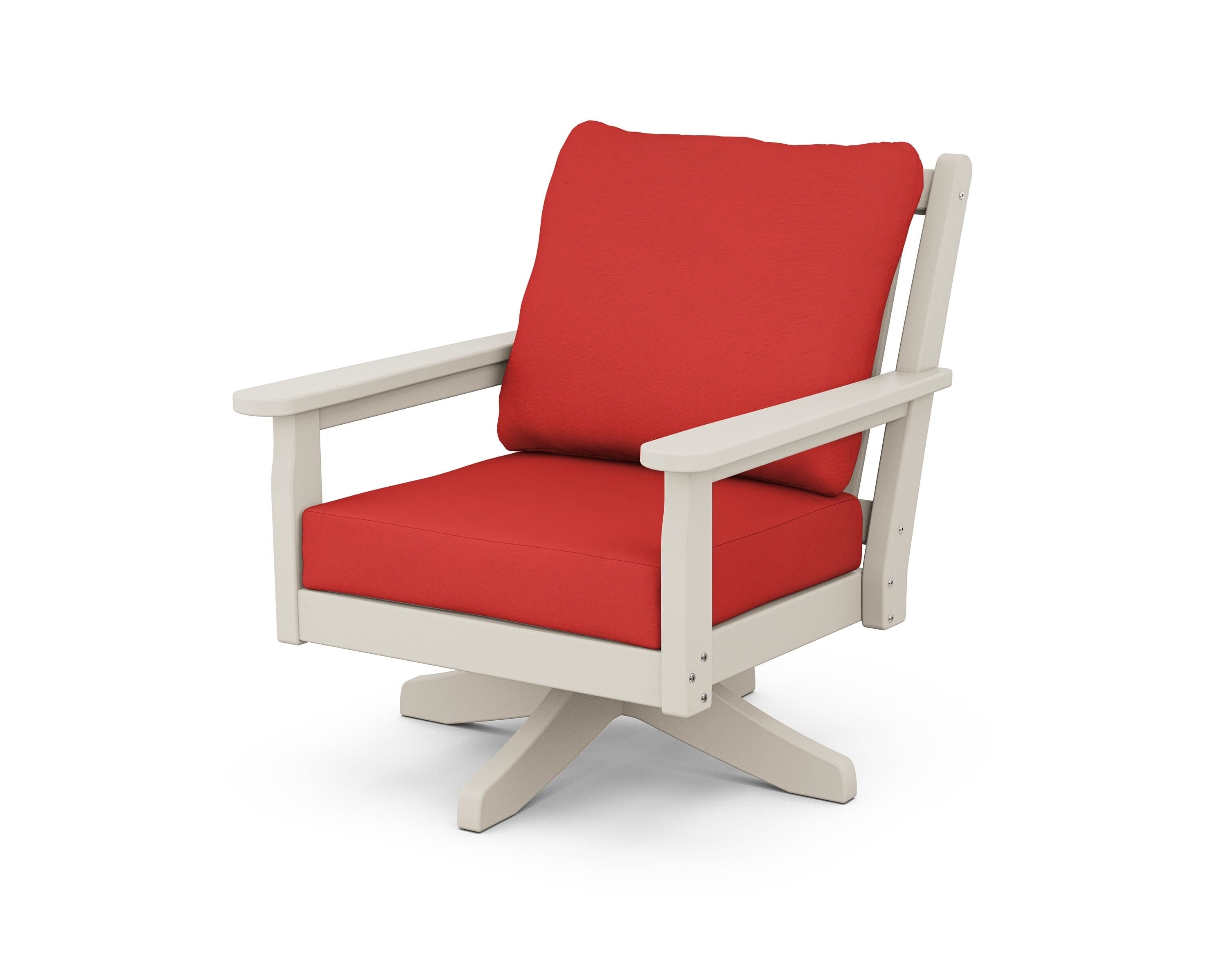 POLYWOOD® Chippendale Deep Seating Swivel Chair in Sand / Crimson Linen