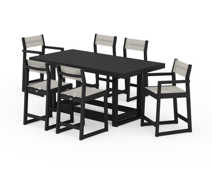 POLYWOOD® EDGE Sling 7-Piece Counter Table Set in Black / Birch Sling