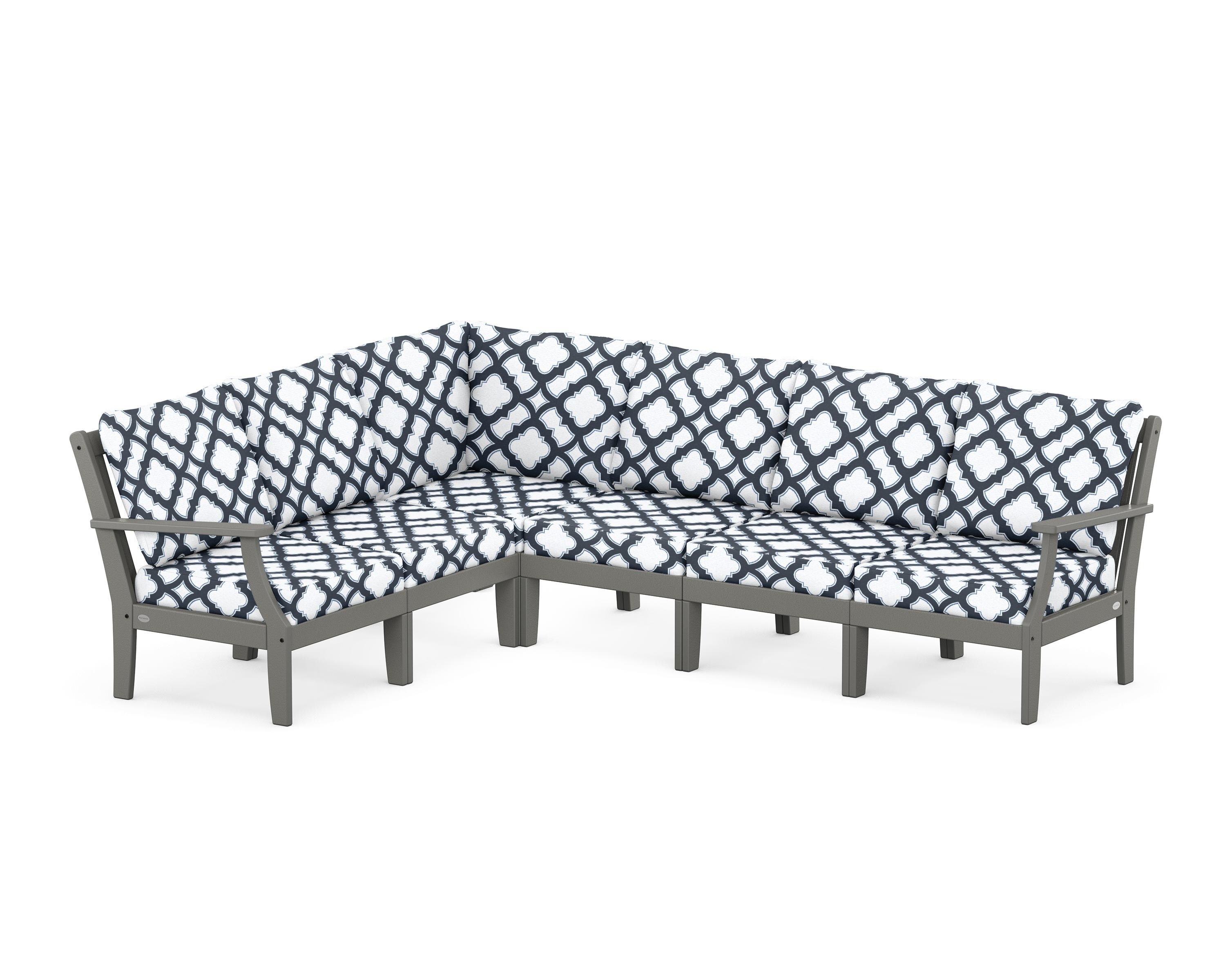 POLYWOOD® Braxton Modular 6-Piece Deep Seating Set in Slate Grey / Trellis Marine Indigo