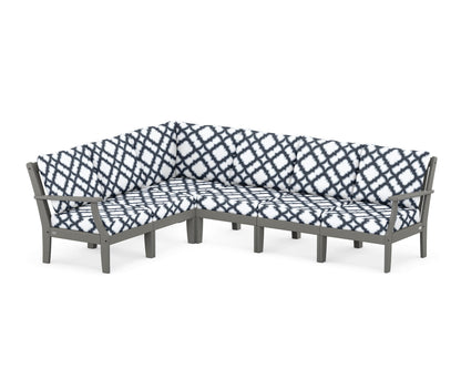POLYWOOD® Braxton Modular 6-Piece Deep Seating Set in Slate Grey / Trellis Marine Indigo