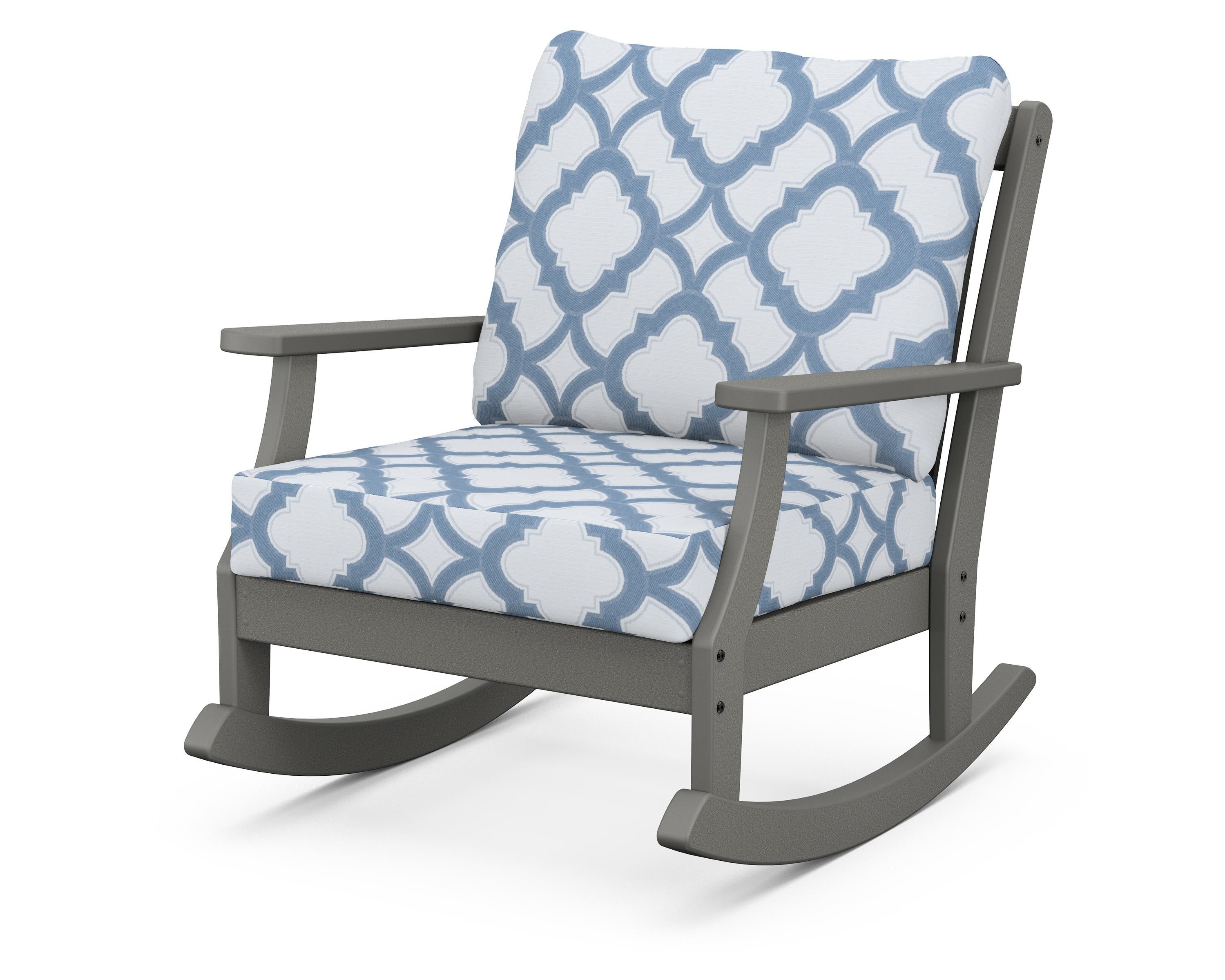POLYWOOD® Braxton Deep Seating Rocking Chair in Slate Grey / Trellis Sky Blue