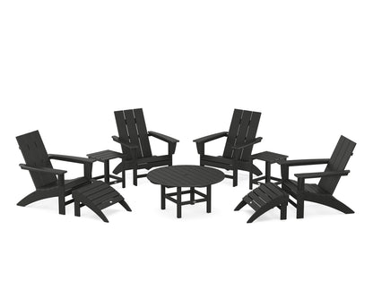 POLYWOOD® Modern Adirondack Chair 9-Piece Conversation Set in Black