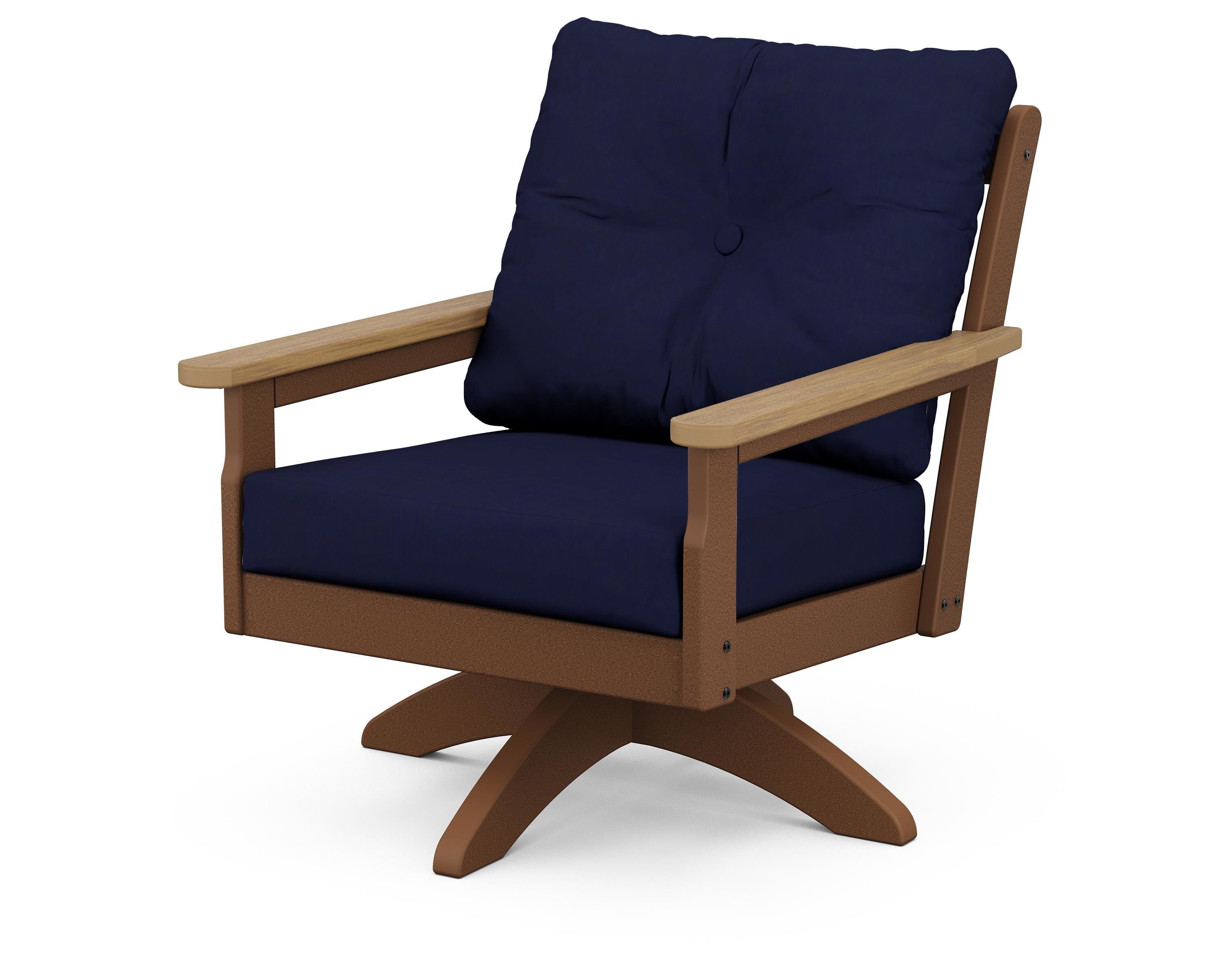 POLYWOOD® Vineyard Deep Seating Swivel Chair in Teak / Natural / Navy