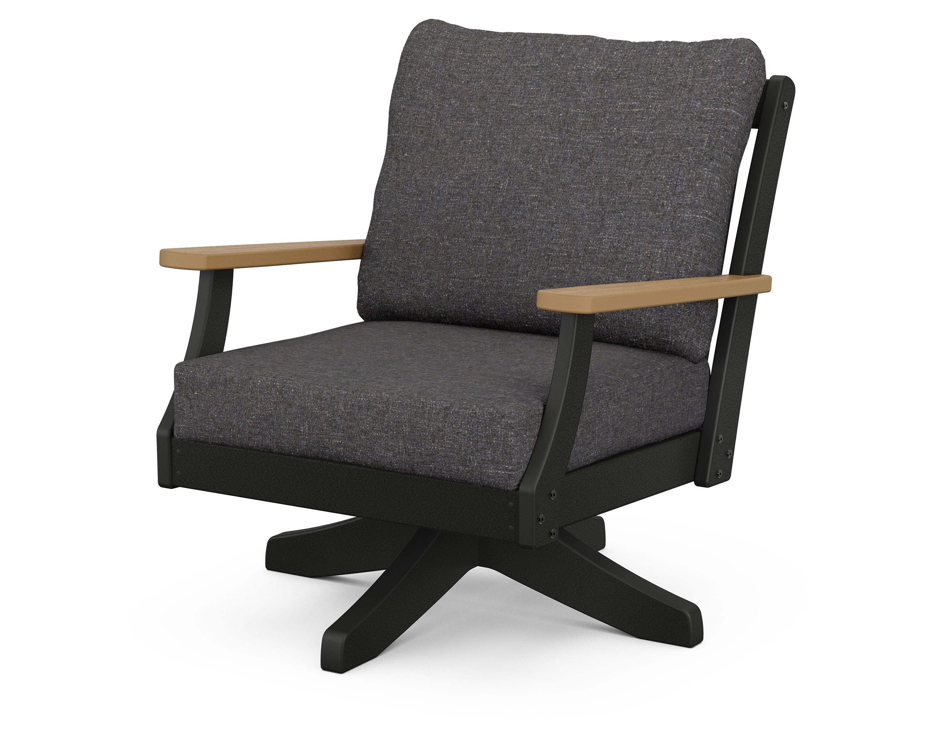 POLYWOOD® Braxton Deep Seating Swivel Chair in Black / Natural / Ash Charcoal