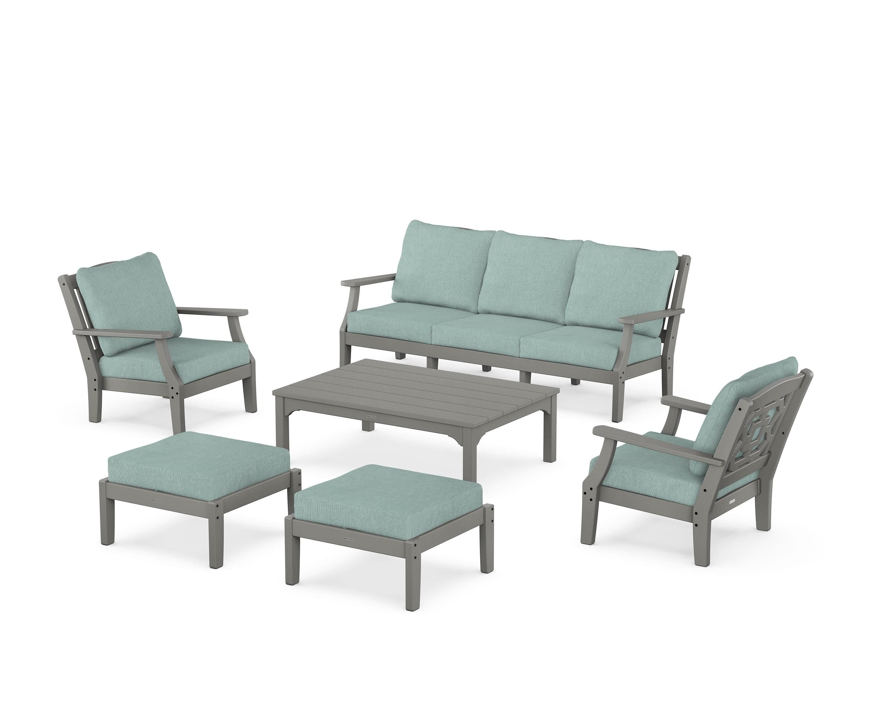 Martha Stewart by POLYWOOD® Chinoiserie 6-Piece Lounge Sofa Set in Slate Grey / Glacier Spa