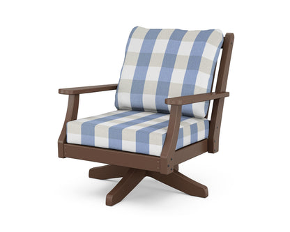 Country Living Wovendale Deep Seating Swivel Chair in Mahogany / Buffalo Plaid Sky Blue