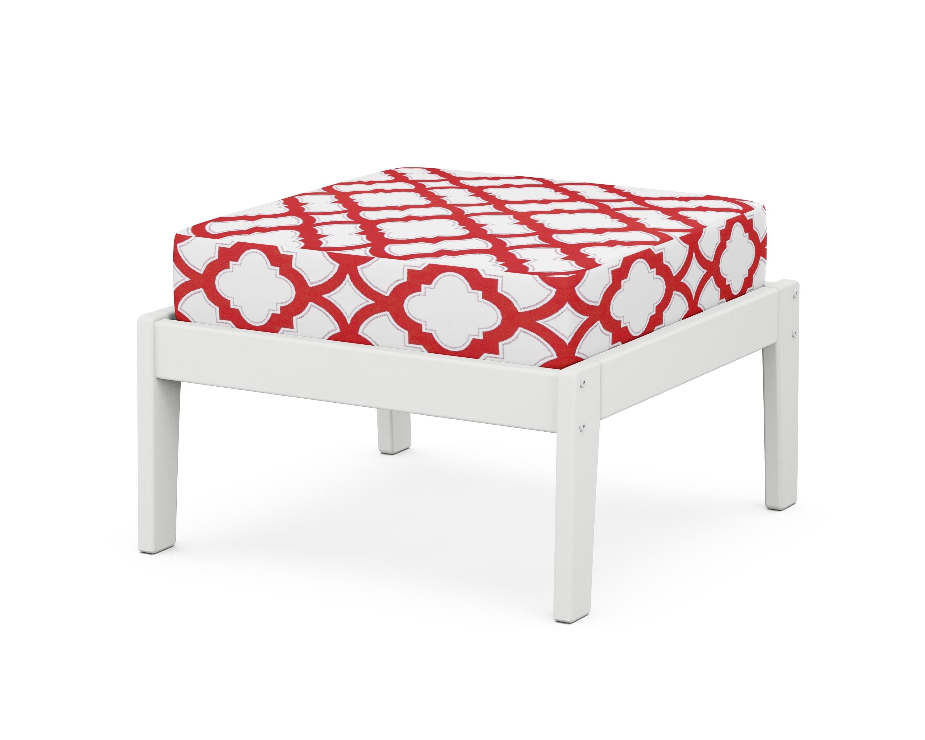 Unbranded Deep Seating Ottoman in White / Trellis Crimson