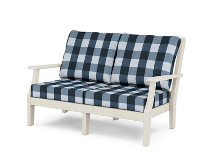 Country Living Wovendale Deep Seating Loveseat in Sand / Buffalo Plaid Marine Indigo