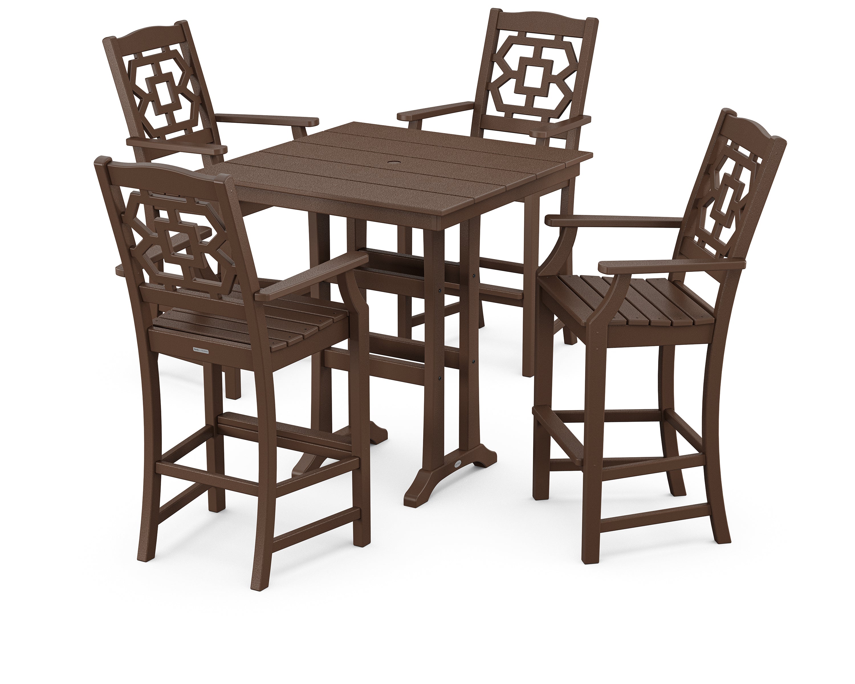 Martha Stewart by POLYWOOD® Chinoiserie 5-Piece Farmhouse Bar Set with Trestle Legs in Mahogany