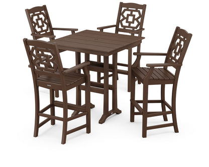 Martha Stewart by POLYWOOD® Chinoiserie 5-Piece Farmhouse Bar Set with Trestle Legs in Mahogany