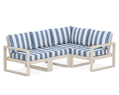 POLYWOOD® EDGE 4-Piece Modular Deep Seating Set in Sand / Cabana Stripe Sky Blue