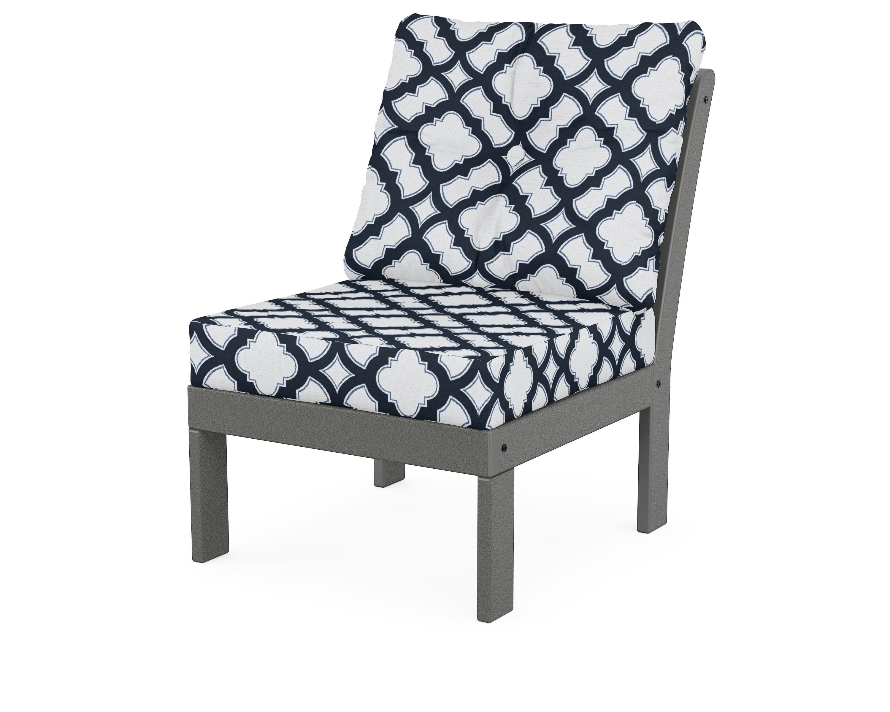 POLYWOOD® Vineyard Modular Armless Chair in Slate Grey / Trellis Marine Indigo