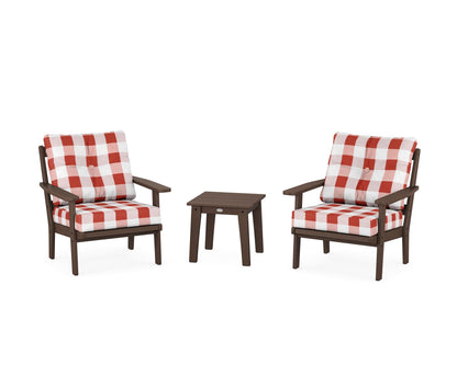 POLYWOOD® Prairie 3-Piece Deep Seating Set in Mahogany / Buffalo Plaid Crimson