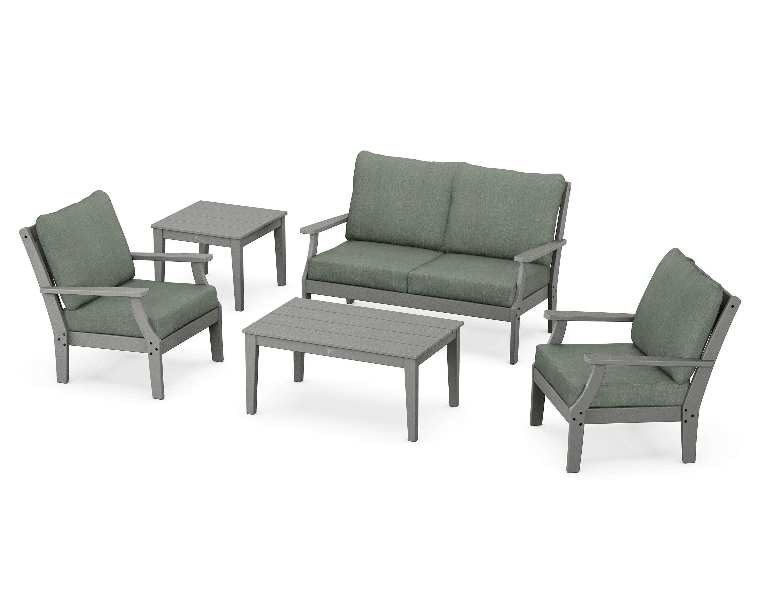 POLYWOOD® Braxton 5-Piece Deep Seating Set in Slate Grey / Cast Sage