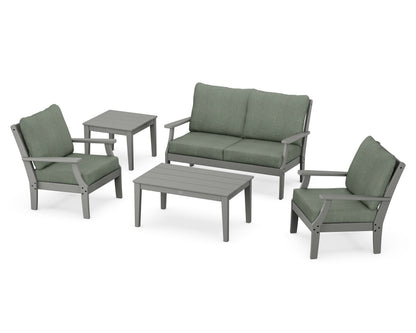 POLYWOOD® Braxton 5-Piece Deep Seating Set in Slate Grey / Cast Sage