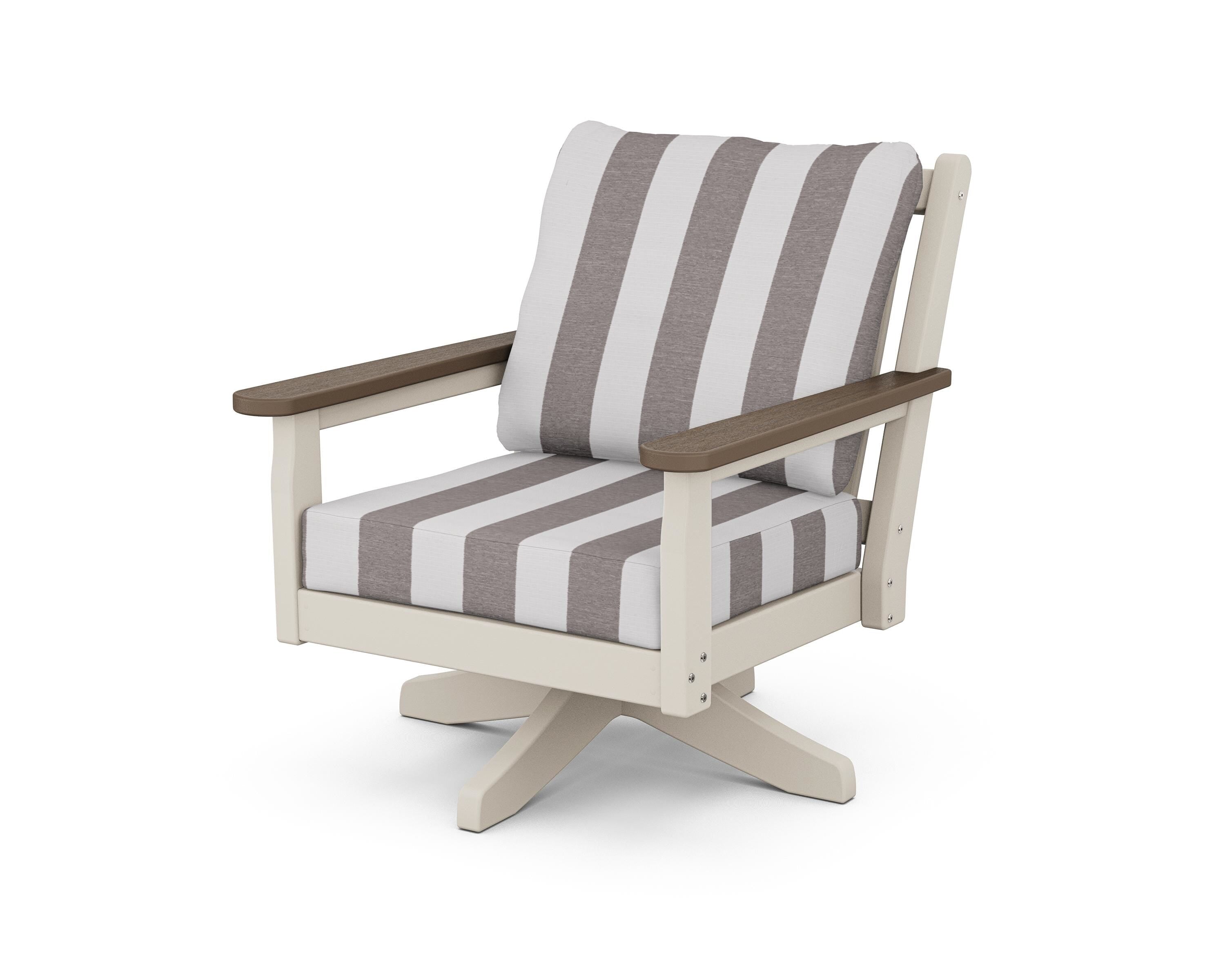 POLYWOOD® Chippendale Deep Seating Swivel Chair in Sand / Kona / Cabana Stripe Grey Mist