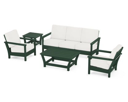 POLYWOOD® Harbour 5-Piece Deep Seating Set in Green / Natural Linen