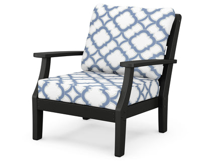 POLYWOOD® Chesapeake Deep Seating Chair in Black / Trellis Sky Blue