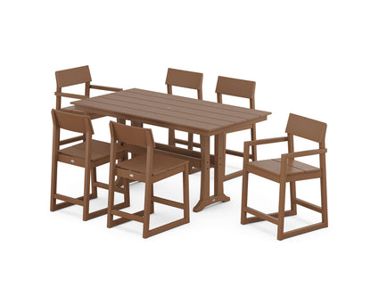 POLYWOOD® EDGE 7-Piece Farmhouse Counter Set with Trestle Legs in Teak