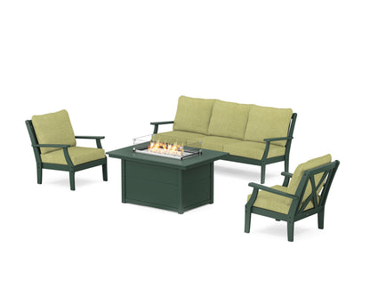 POLYWOOD® Braxton Deep Seating Fire Pit Table Set in Green / Chartreuse Boucle